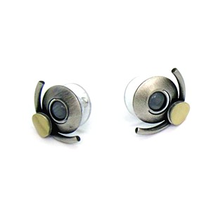 Two tone Grey Circle and Curve Stud Earring by Crono Design